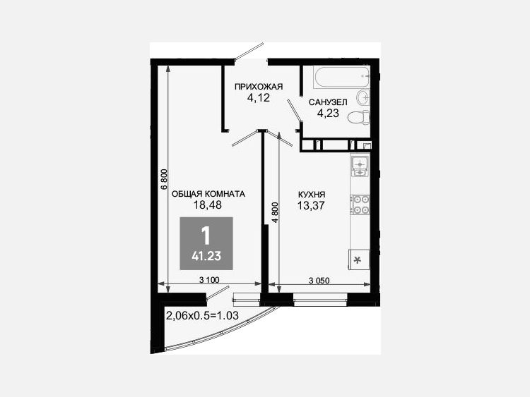 1-комнатная квартира, 40.20 м², 2/19 этаж фото 0