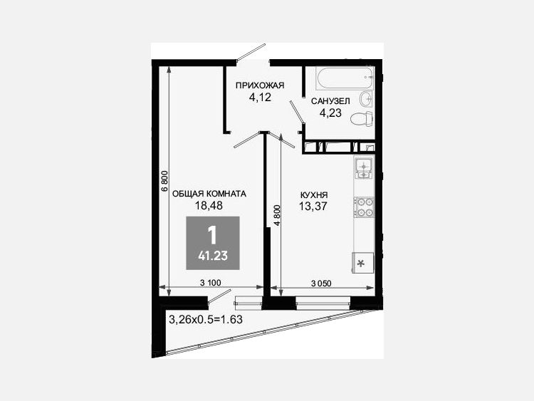 1-комнатная квартира, 40.80 м², 18/19 этаж фото 0