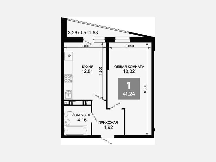1-комнатная квартира, 40.81 м², 17/19 этаж фото 0
